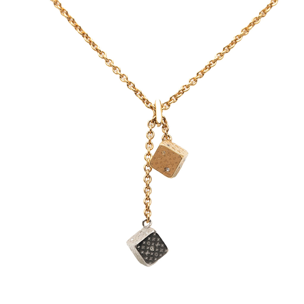 Gold Plated and Silver Plated Crystal Luckygram Game On Dice Pendant Necklace