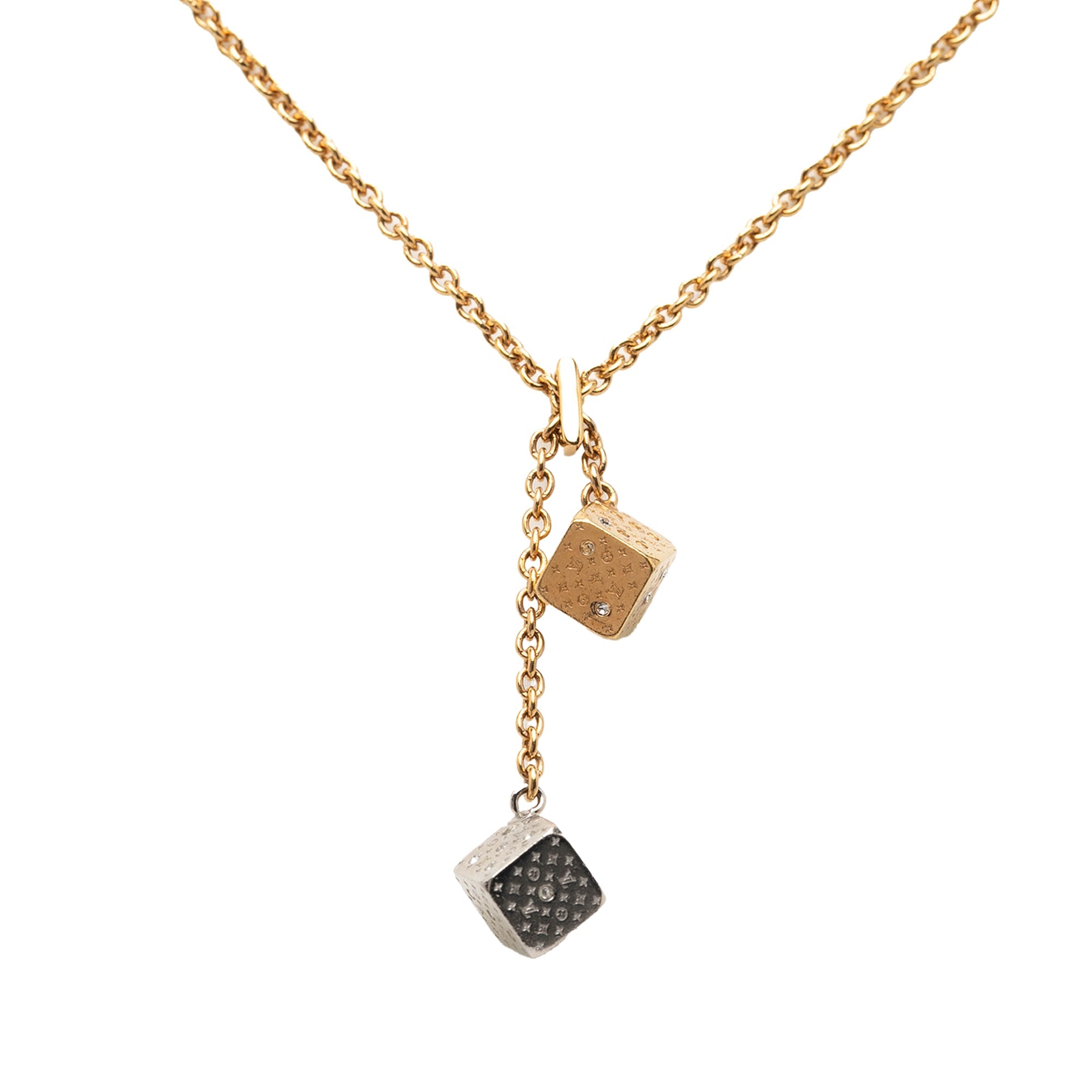 Gold Plated and Silver Plated Crystal Luckygram Game On Dice Pendant Necklace