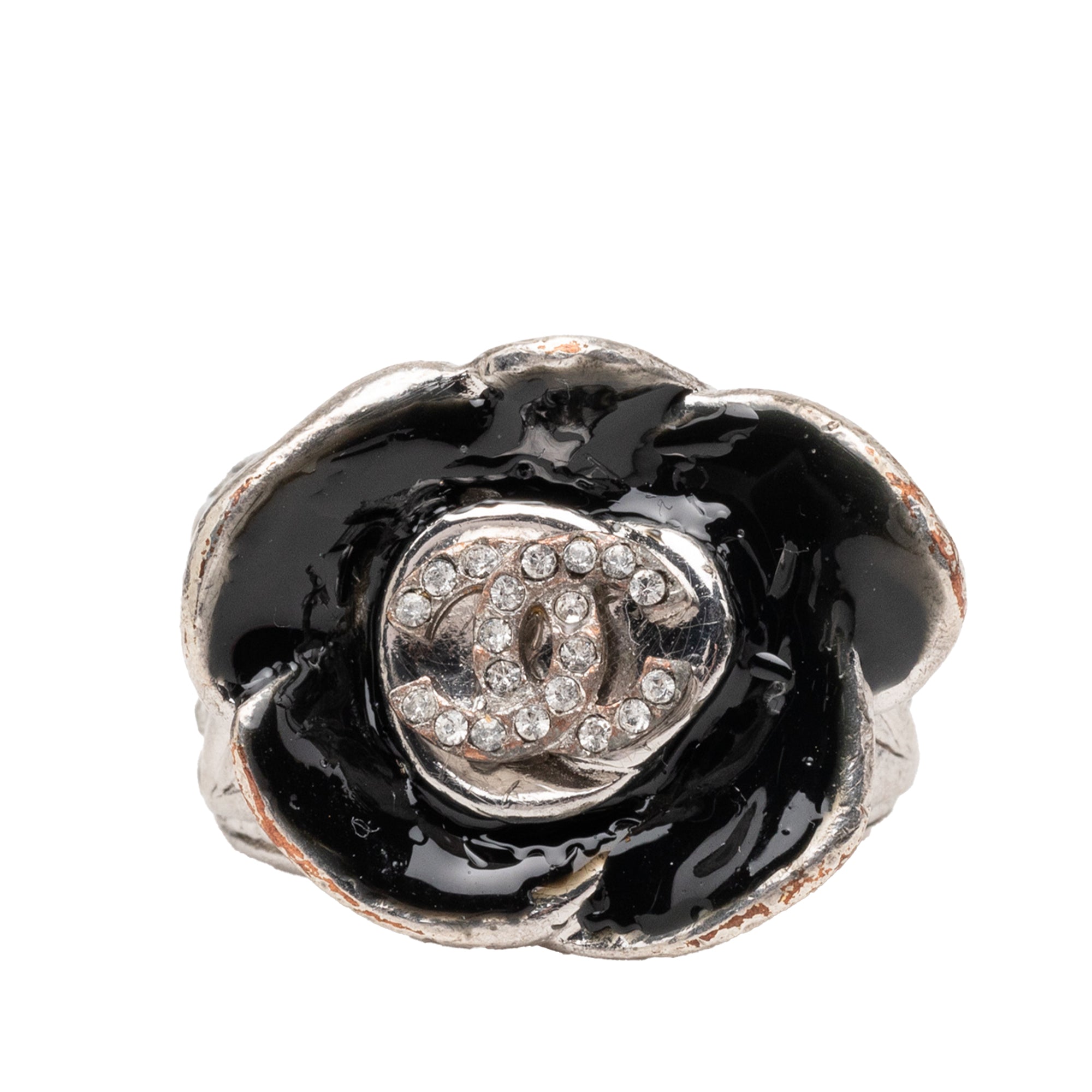 CC Brass and Strass Enamel Camellia Ring