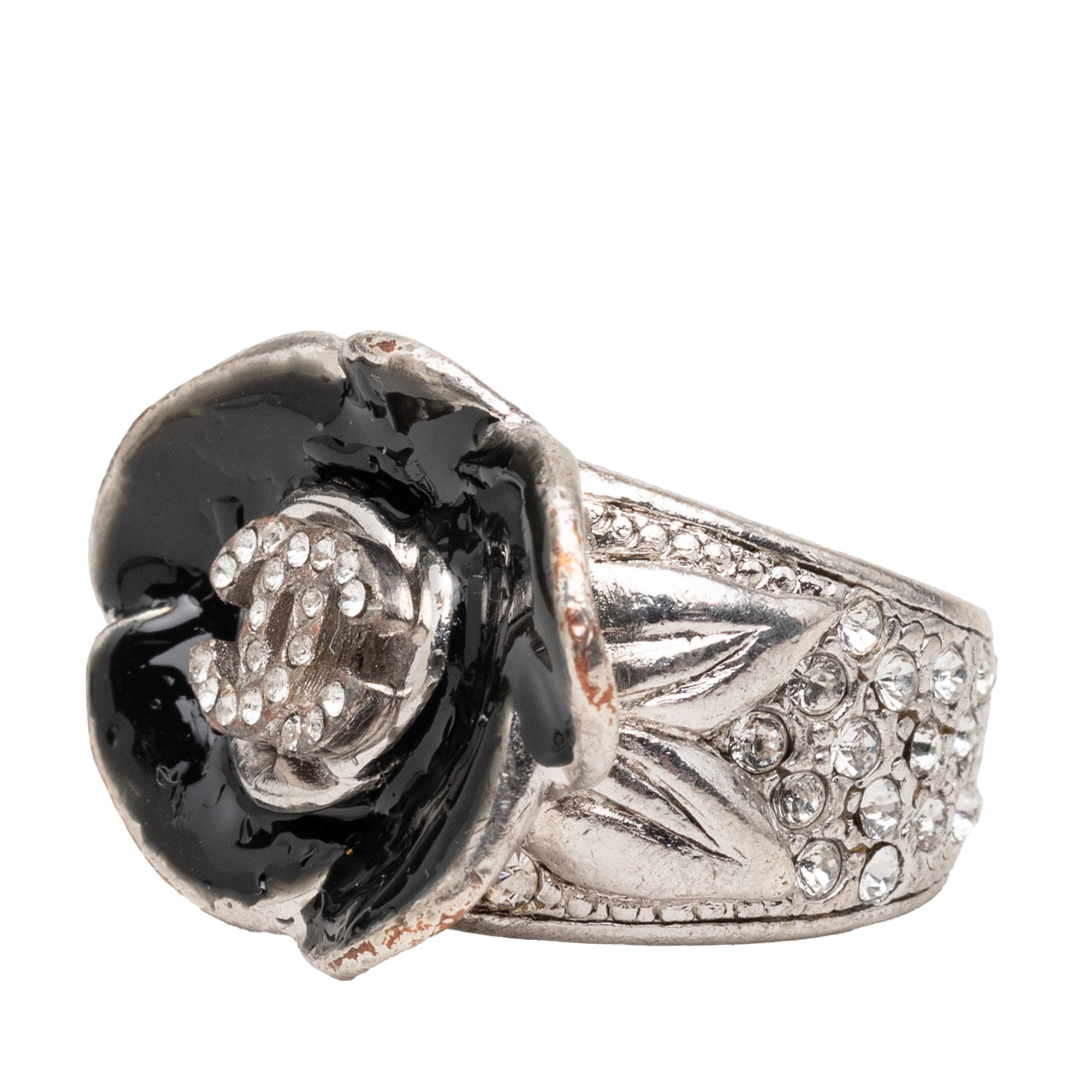 CC Brass and Strass Enamel Camellia Ring