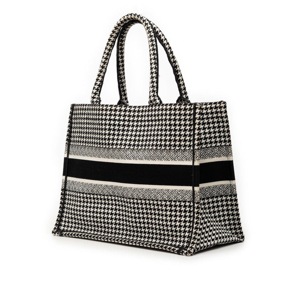 Medium Canvas Houndstooth Embroidered Book Tote