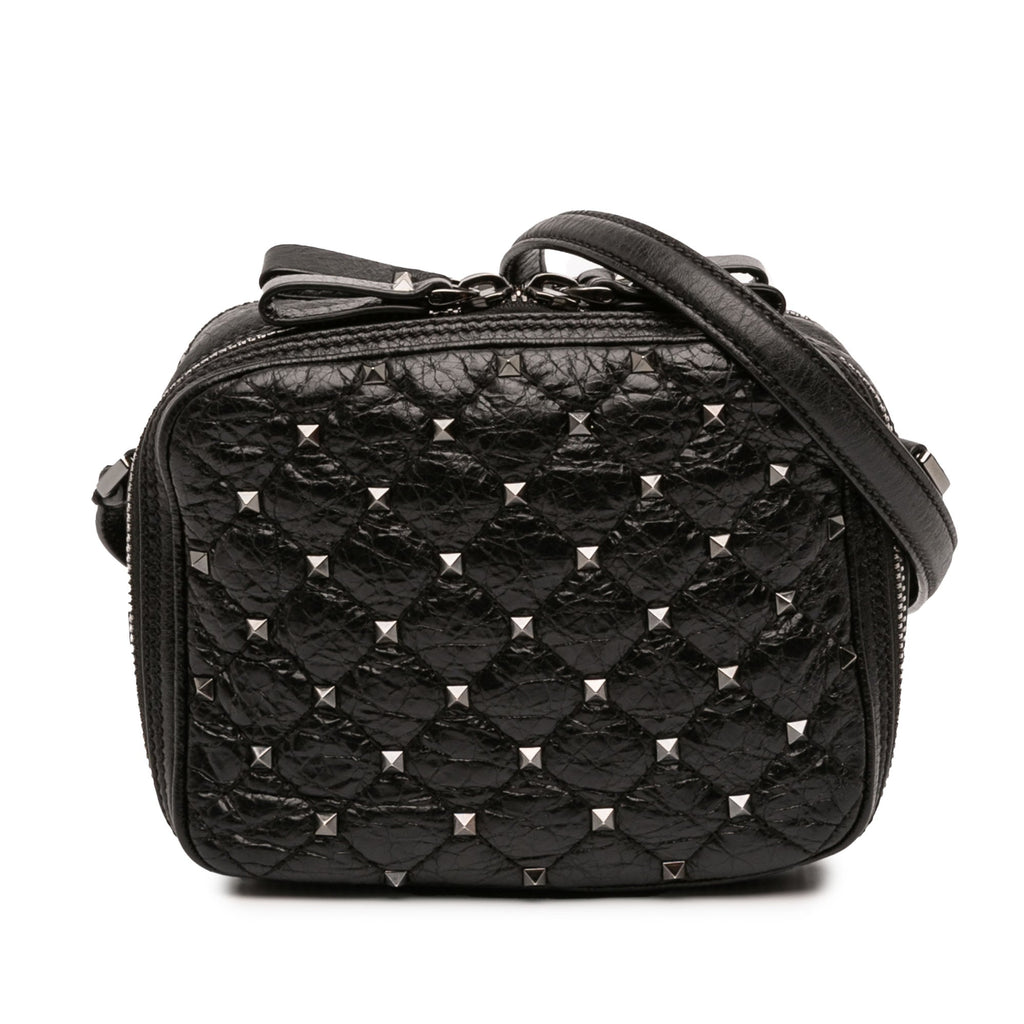 Quilted Crinkled Leather Rockstud Double Zip Camera Bag