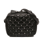 Quilted Crinkled Leather Rockstud Double Zip Camera Bag