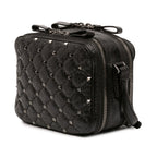 Quilted Crinkled Leather Rockstud Double Zip Camera Bag