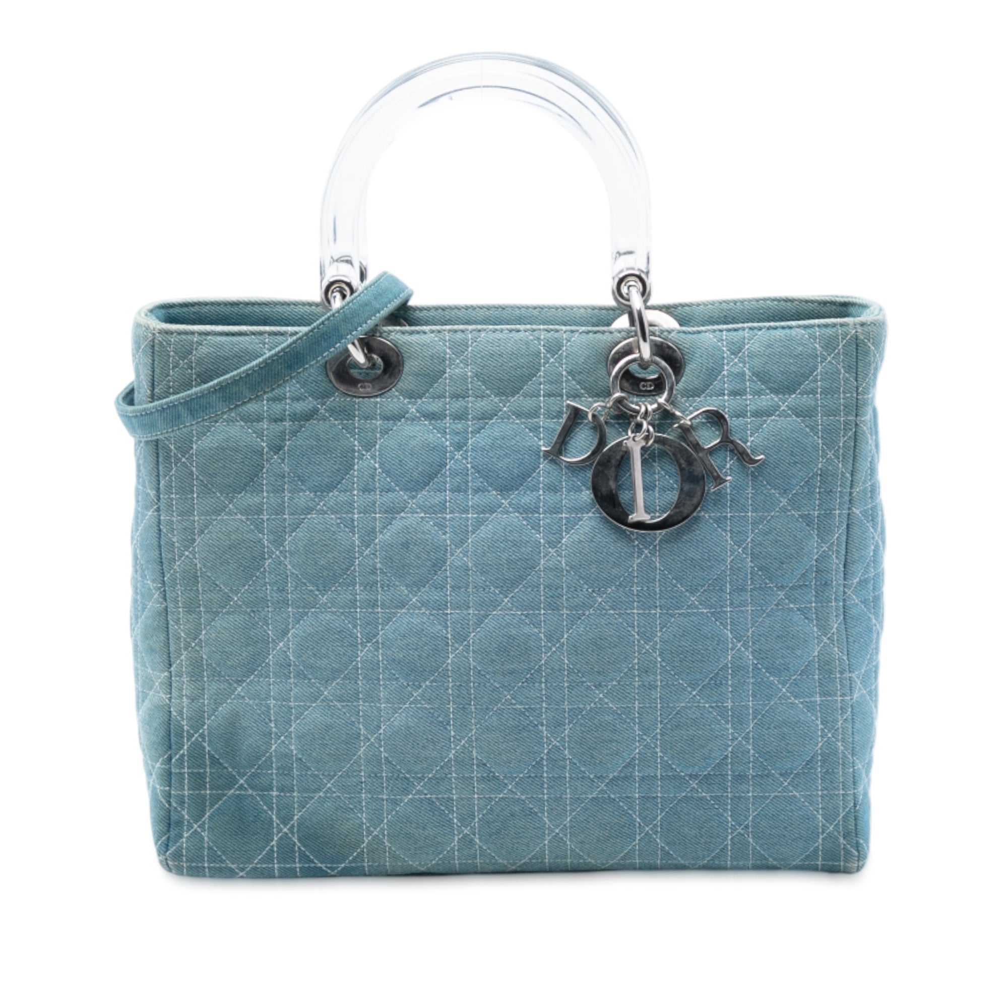 Large Denim Cannage Acrylic Handles Lady Dior