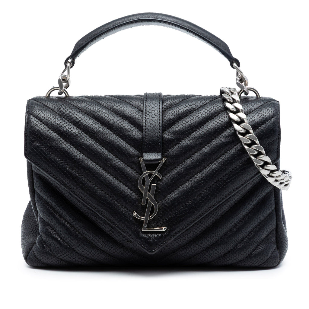 Medium Chevron Embossed Leather Monogram College Satchel