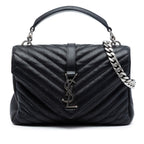 Medium Chevron Embossed Leather Monogram College Satchel