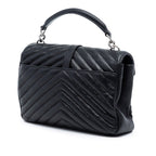 Medium Chevron Embossed Leather Monogram College Satchel