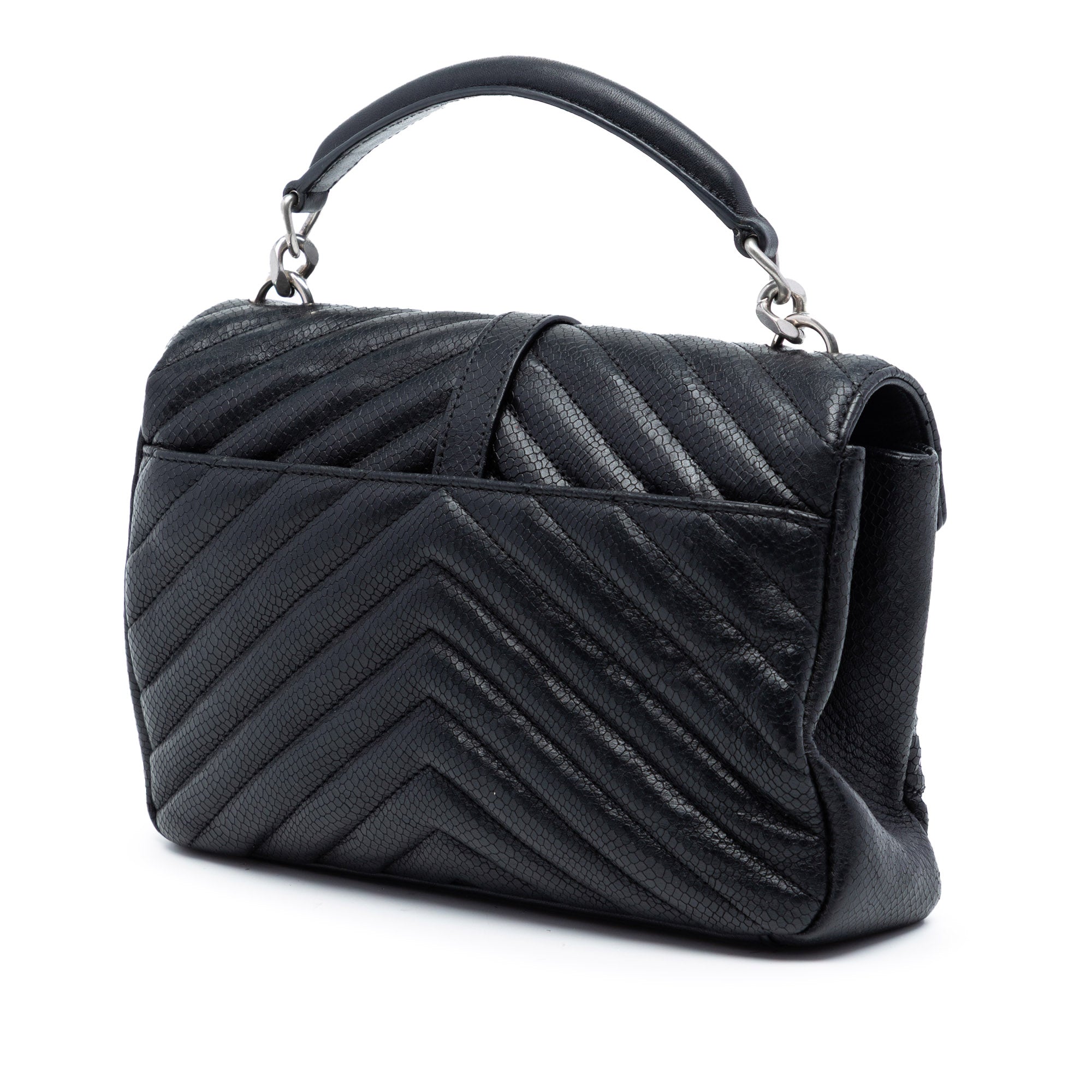 Medium Chevron Embossed Leather Monogram College Satchel