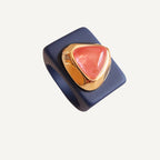 Anillo azul marino con piedra natural cuarzo sandia