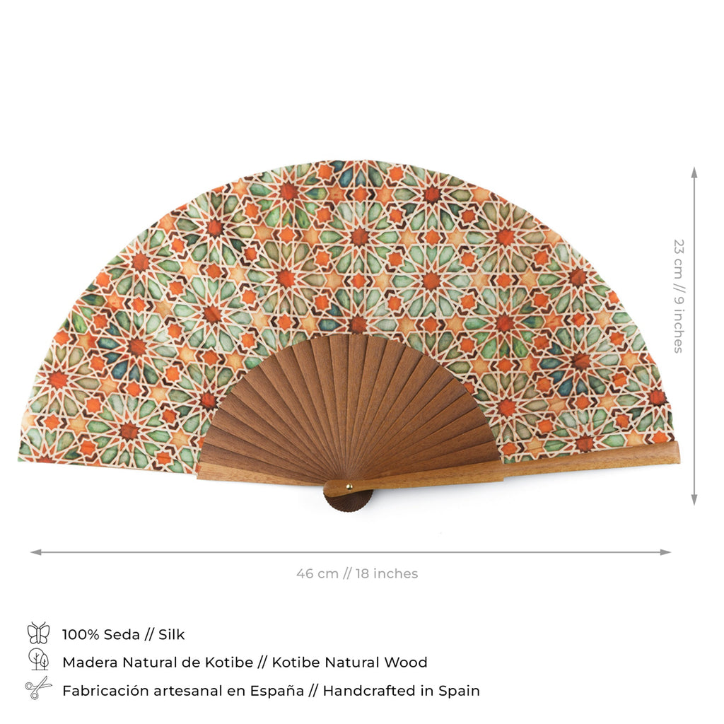 Islamic art inspired hand fan Zellige Orange