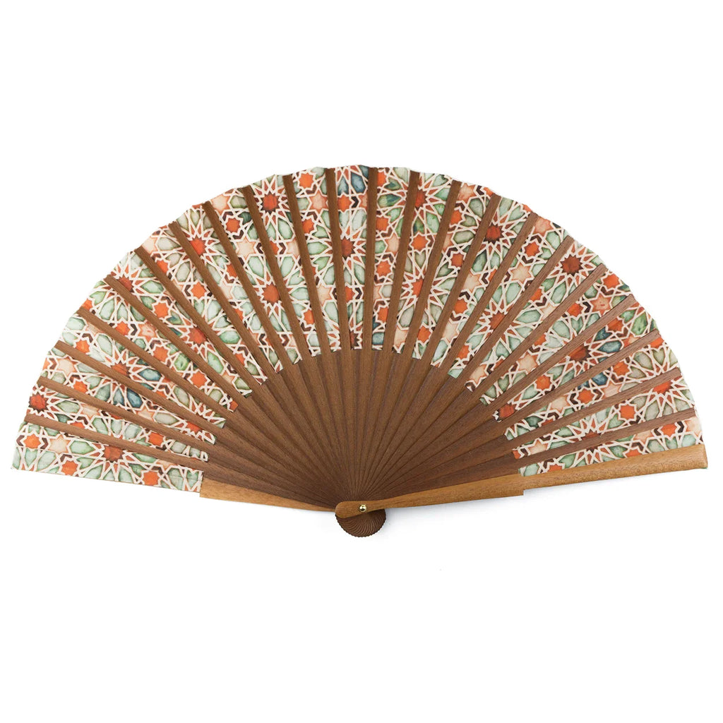 Islamic art inspired hand fan Zellige Orange