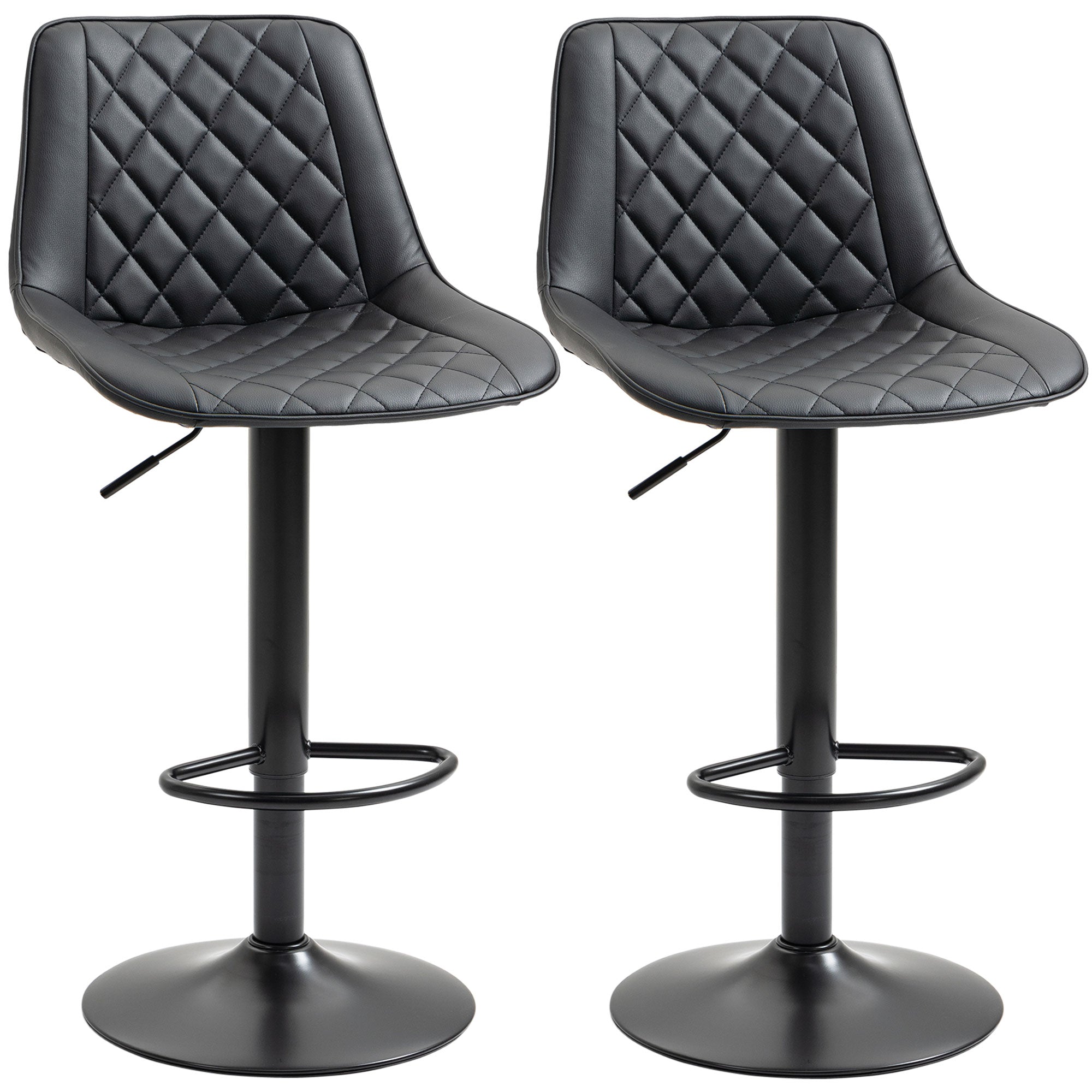 Bar Stools Set of 2, Modern Swivel Counter Height Barstools with Back, Footrest, Adjustable Height, Black