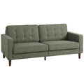3-Seater Button-Tufted Upholstered Sofa with Padded Cushions & Wood Legs, Green