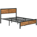 5FT Industrial Double Bed Frame with Headboard, Steel Slatted Support, Rustic Brown
