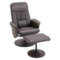 Swivel PU Leather Recliner Chair with Footstool, High Back and Round Base, Brown