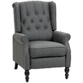 Push Back Fabric Recliner with Nailhead Trim and Footrest, Dark Grey