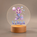Tarta de Sirena Fantasía Personalizada Luz de Noche LED con Base de Madera y Nombre Decoración de Habitación Regalo de Cumpleaños para Niñas Niños