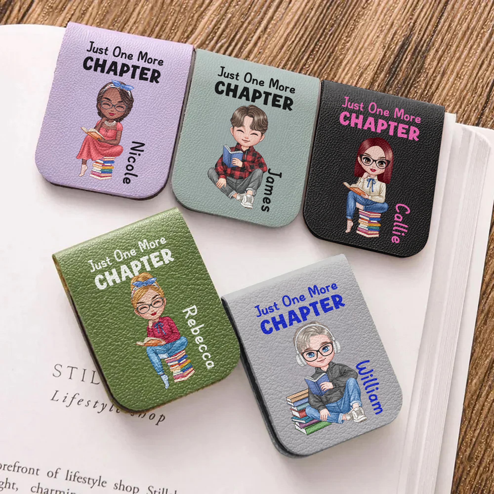 Personalizado Just One More Chapter Cartoon Character Multicolor Marcapáginas magnético con nombre Club de lectura Regalo de cumpleaños para los amantes de los libros Ratones de biblioteca