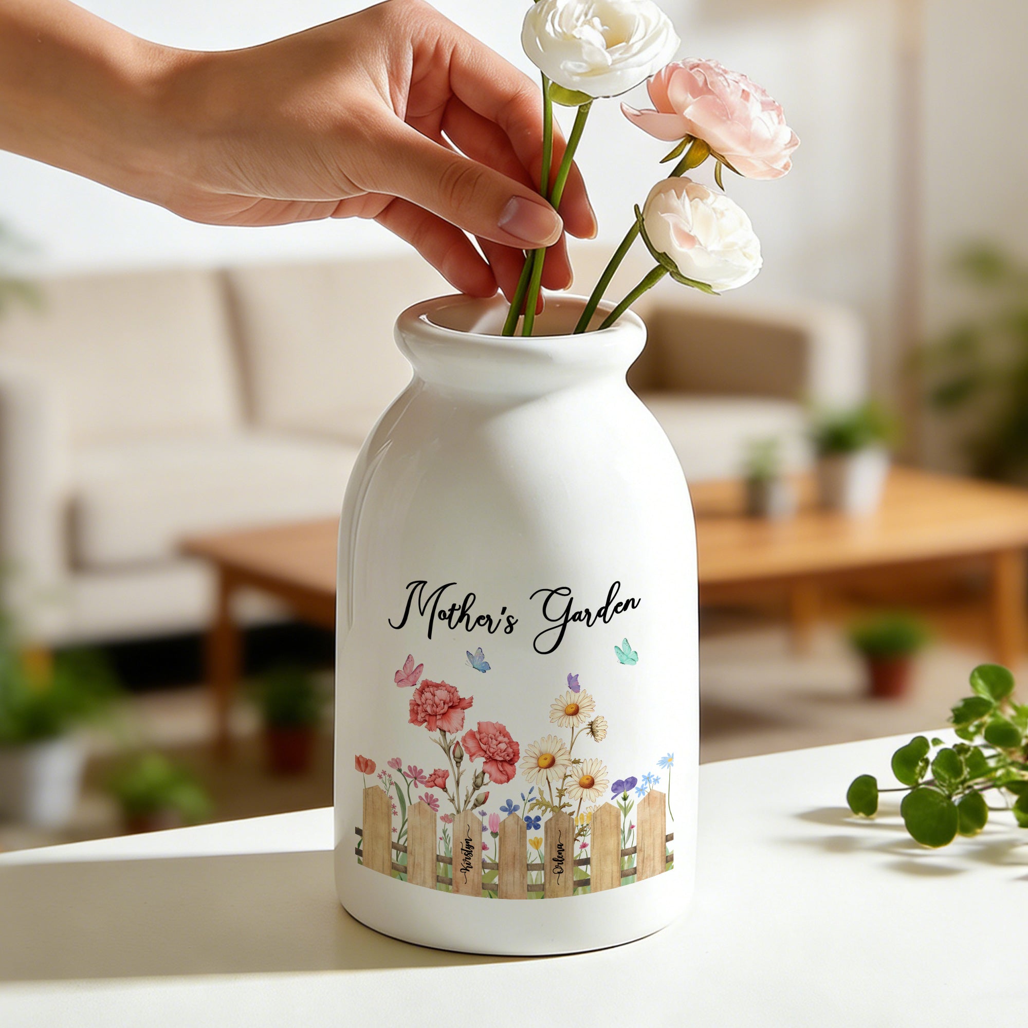 Florero de cerámica personalizado con 1-7 nombres Decoración del hogar Cumpleaños Inauguración de la casa Regalo para el Día de la Madre Abuela