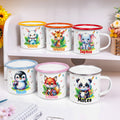Personalizada de dibujos animados de conejo panda animal 12 oz borde de color taza de esmalte con el nombre de cumpleaños de viaje de regalo para niños niñas