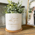 Maceta Suculenta de Cerámica con Agujero de Drenaje y Base de Bambú Personalizada Love Grows Name Regalo de Boda para Amante