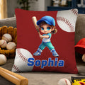 Funda de cojín personalizada de béisbol de dibujos animados con nombre Decoración del hogar Cumpleaños Día del niño Día del partido Regalo para niños amantes del béisbol