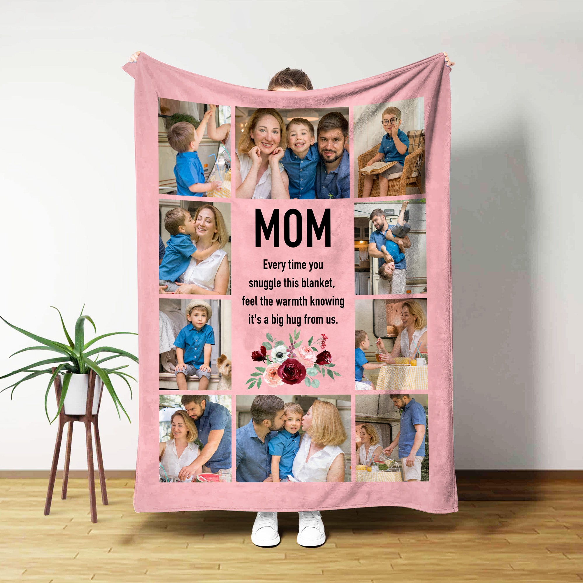 Fotos de familia personalizadas Corazón de flores Manta suave con apodo Decoración del hogar Navidad Cumpleaños Regalo para mamá