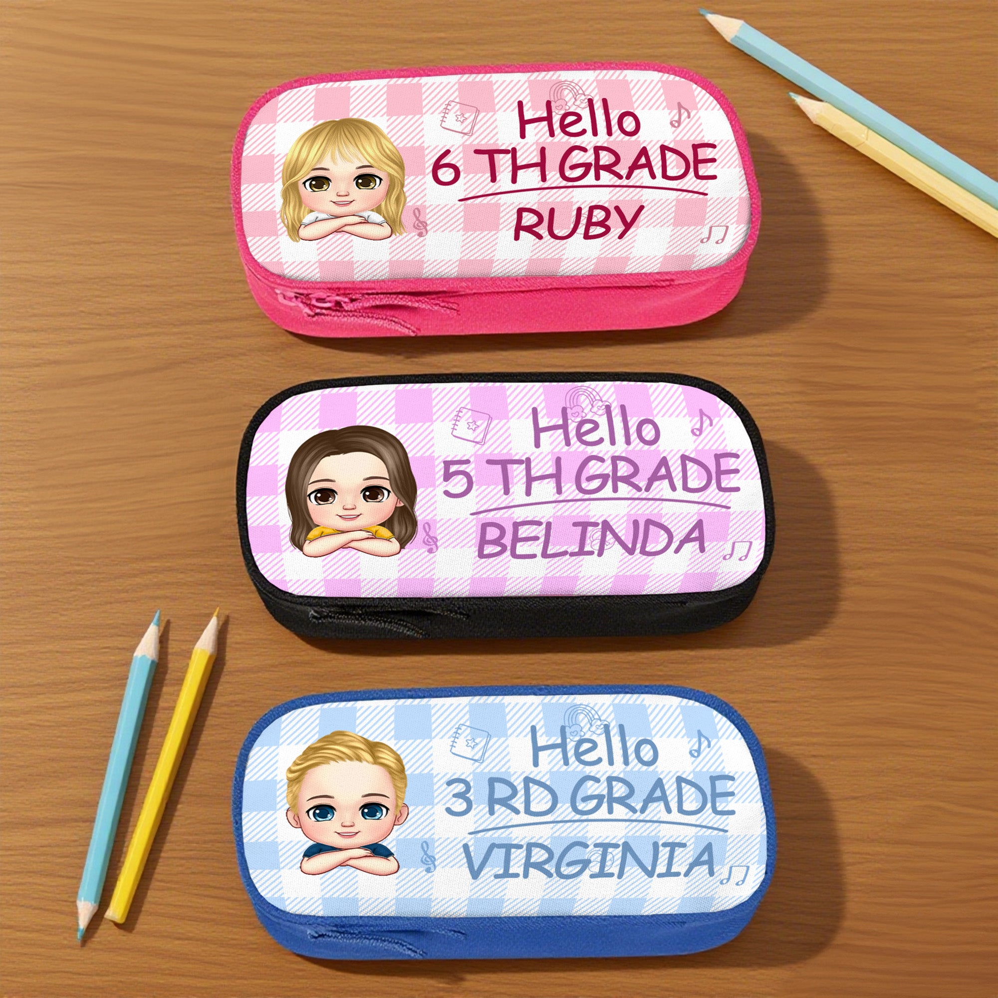 Estuche personalizado de doble capa con nombre y texto de un personaje de dibujos animados Material escolar Vuelta al cole Regalo de cumpleaños para profesores Niños