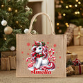 Bolsa de yute grande personalizada con nombre Feliz Navidad Fantasía Unicornio Fiesta de Nochebuena Regalo para niñas Niños