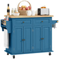 GlideSpace Rolling Kitchen Island with Rubberwood Top and Spice Rack for Kitchen, Blue