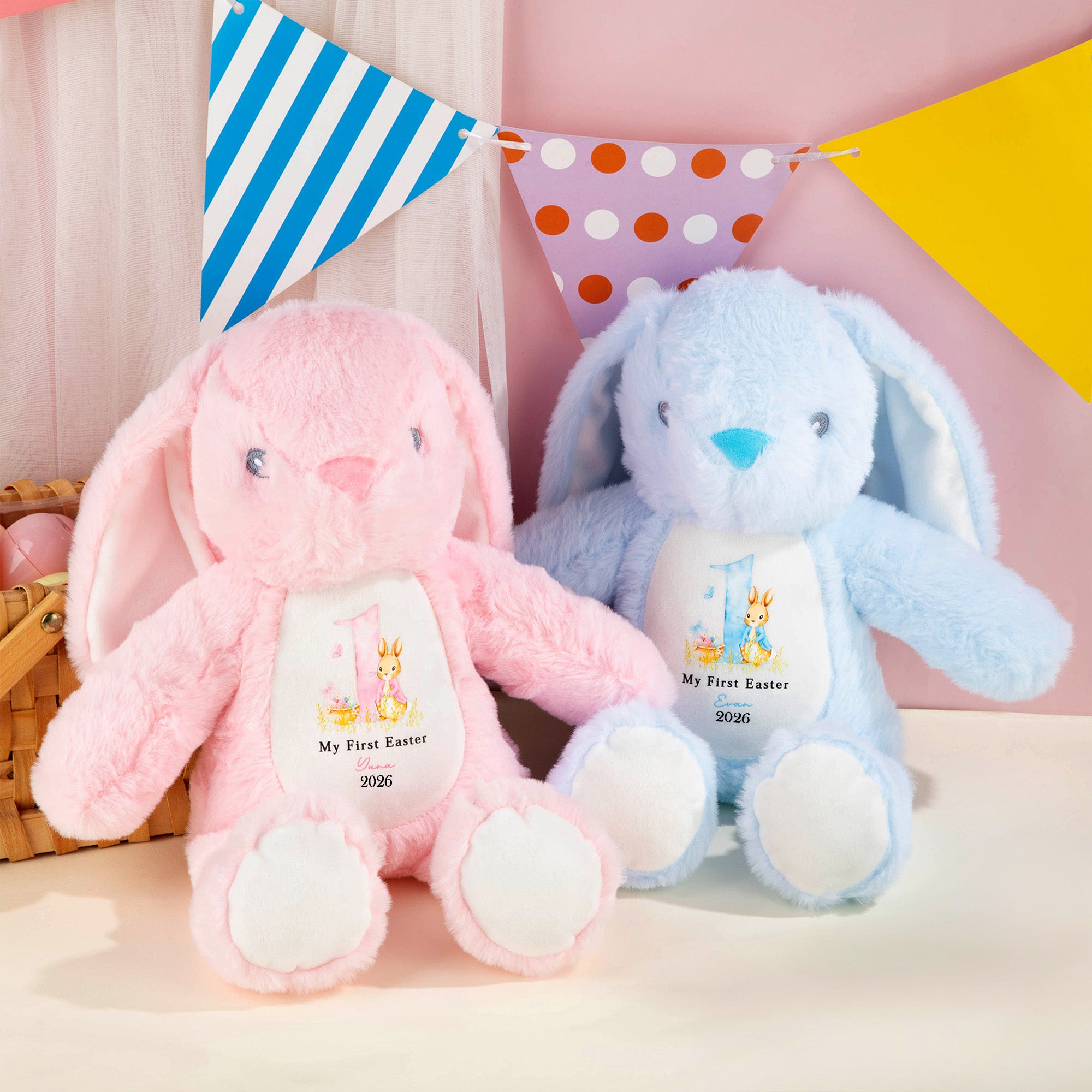 Conejito de Pascua de peluche personalizado con nombre y año Regalo de cumpleaños de Pascua para niños