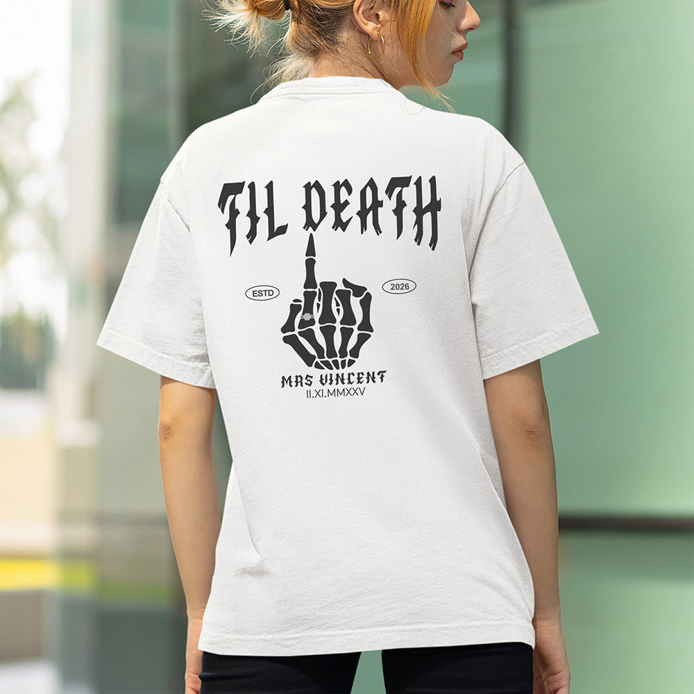 Personalizada Hasta la Muerte Esqueleto Mano Suave Camiseta a Juego Sudadera con Texto y Año Aniversario Regalo de San Valentín para Pareja de Recién Casados