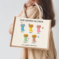 Bolsa de yute personalizada Our Grandest Adventure Floral Boots 2-6 Nombres Día de la Madre Regalo de cumpleaños para mamá Abuela
