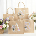 Personalizada Madre de Perla Efecto Nacimiento Flor Inicial Bolsa de Yute con Nombre Cumpleaños Navidad Aniversario Regalo para Mujeres Familia Amigos