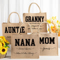 Bolsa de yute grande reutilizable con el nombre de la madre Día de la madre Cumpleaños Regalo para mujeres