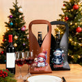 Personalizado lindo muñeco de nieve de Navidad PU Bolsa de vino de cuero con nombre y asa de protección Accesorios de vino Fiesta de Navidad Regalo para los amantes del vino