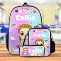 Personalizado Multicolor Arco Iris Libro Cartoon Personaje Mochila Bolsa de almuerzo Estuche con nombre Volver a la escuela Regalo de cumpleaños para niños Niñas