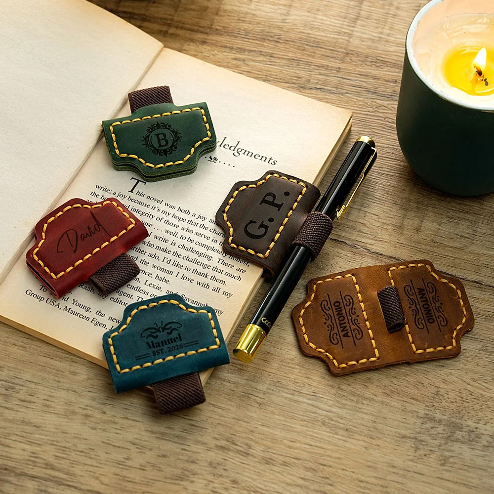 Marcapáginas magnético personalizado de cuero con nombre grabado y soporte para bolígrafo regalo de cumpleaños para amantes de la lectura