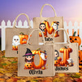 Personaje de dibujos animados calabaza fantasma personalizado Bolsa de yute con inicial y nombre Truco o trato Fiesta de Halloween Regalo para niños Niñas
