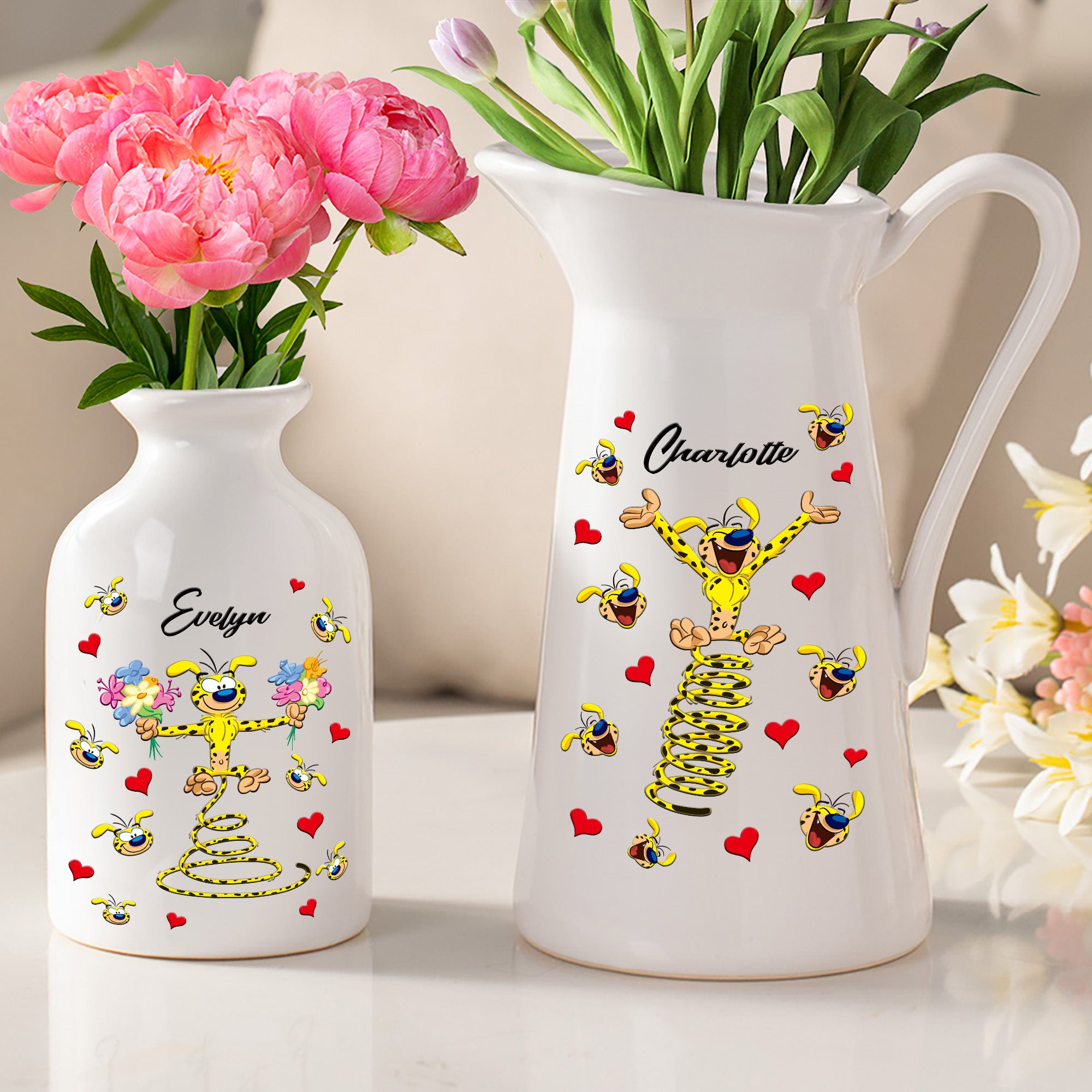Jarrón de cerámica personalizado con nombre de Marsupilami Decoración para el hogar Regalo de Cumpleaños para la familia Amigos | Callie × Marsupilami