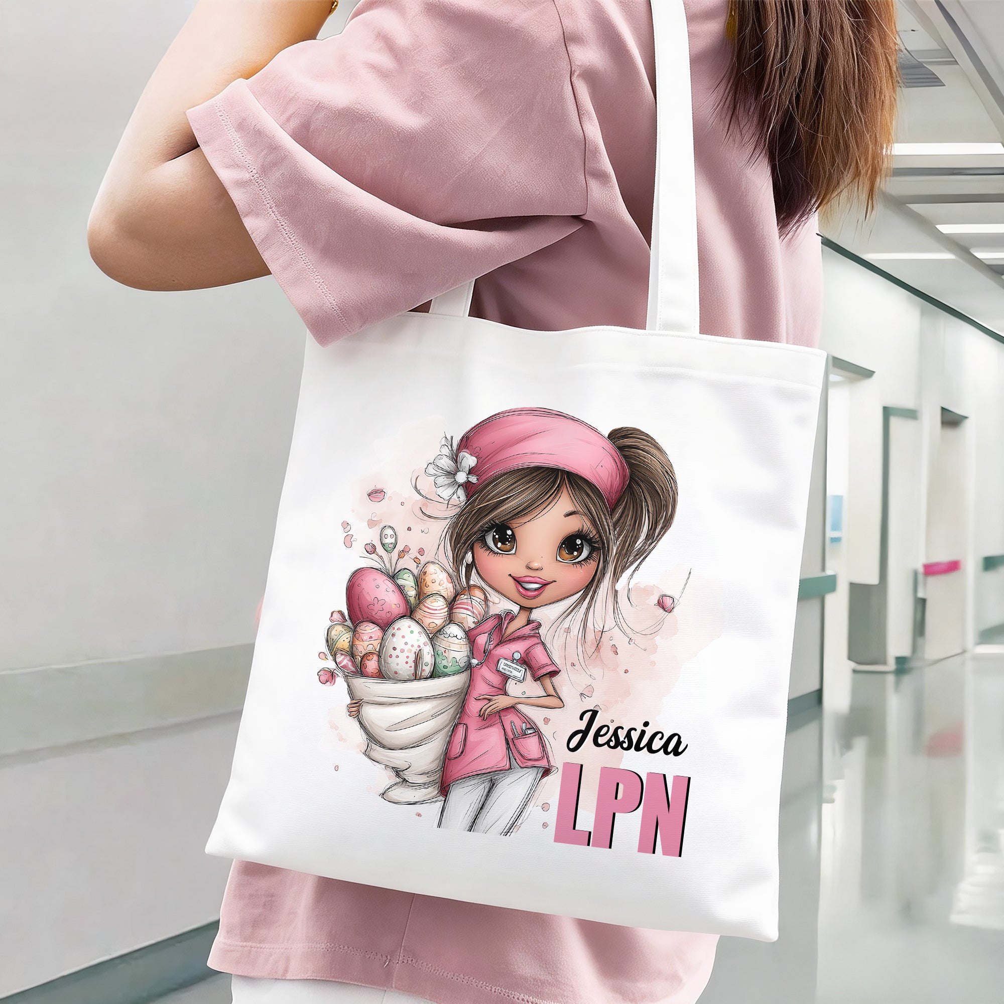 Huevo de Pascua de personaje de enfermera personalizado Bolsa grande con nombre y cargo Esenciales de viaje Cumpleaños Semana de la enfermera Regalo para personal médico