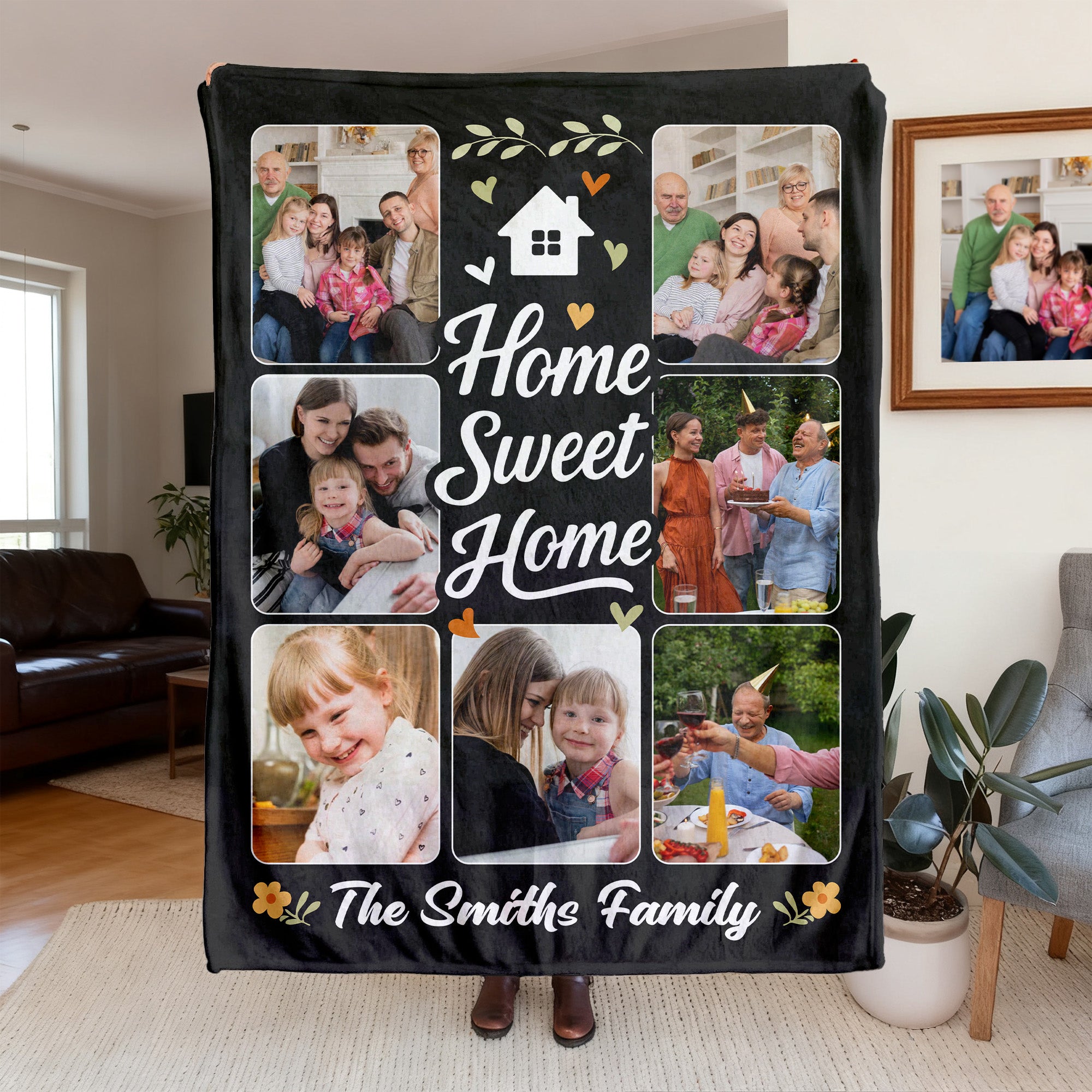 Dulce hogar personalizado 7 fotos Suave manta con texto Decoración del hogar Navidad Cumpleaños Regalo para la familia