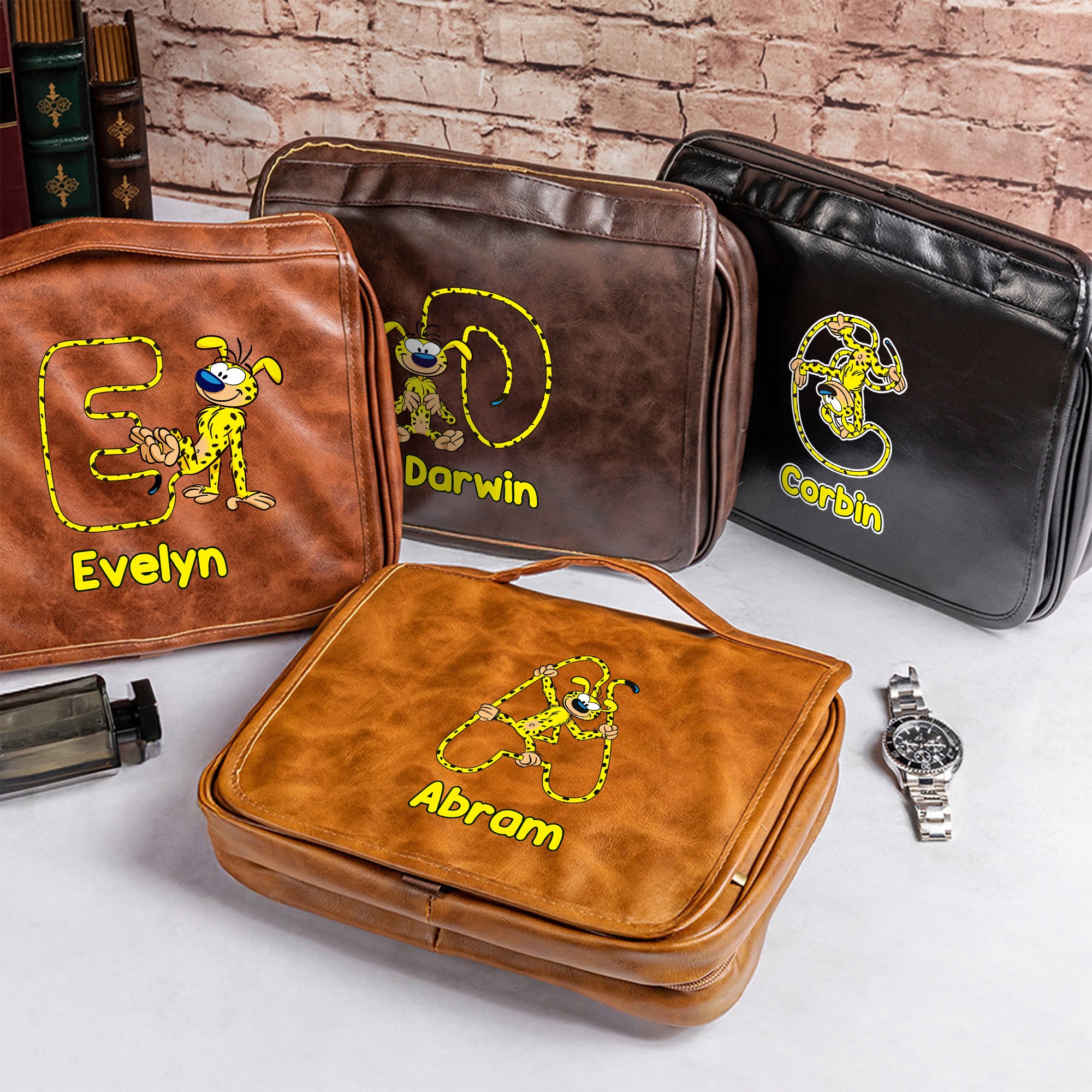Marsupilami de cola larga personalizado Neceser colgante de piel de PU con nombre Regalo de cumpleaños para hombre | Callie × Marsupilami