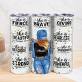 Personalizado She Is Brave Positive Quotes Cartoon Girl 20 oz Name Skinny Tumbler with Lid Straw Affirmation Anniversary Birthday Gift for Women Girls