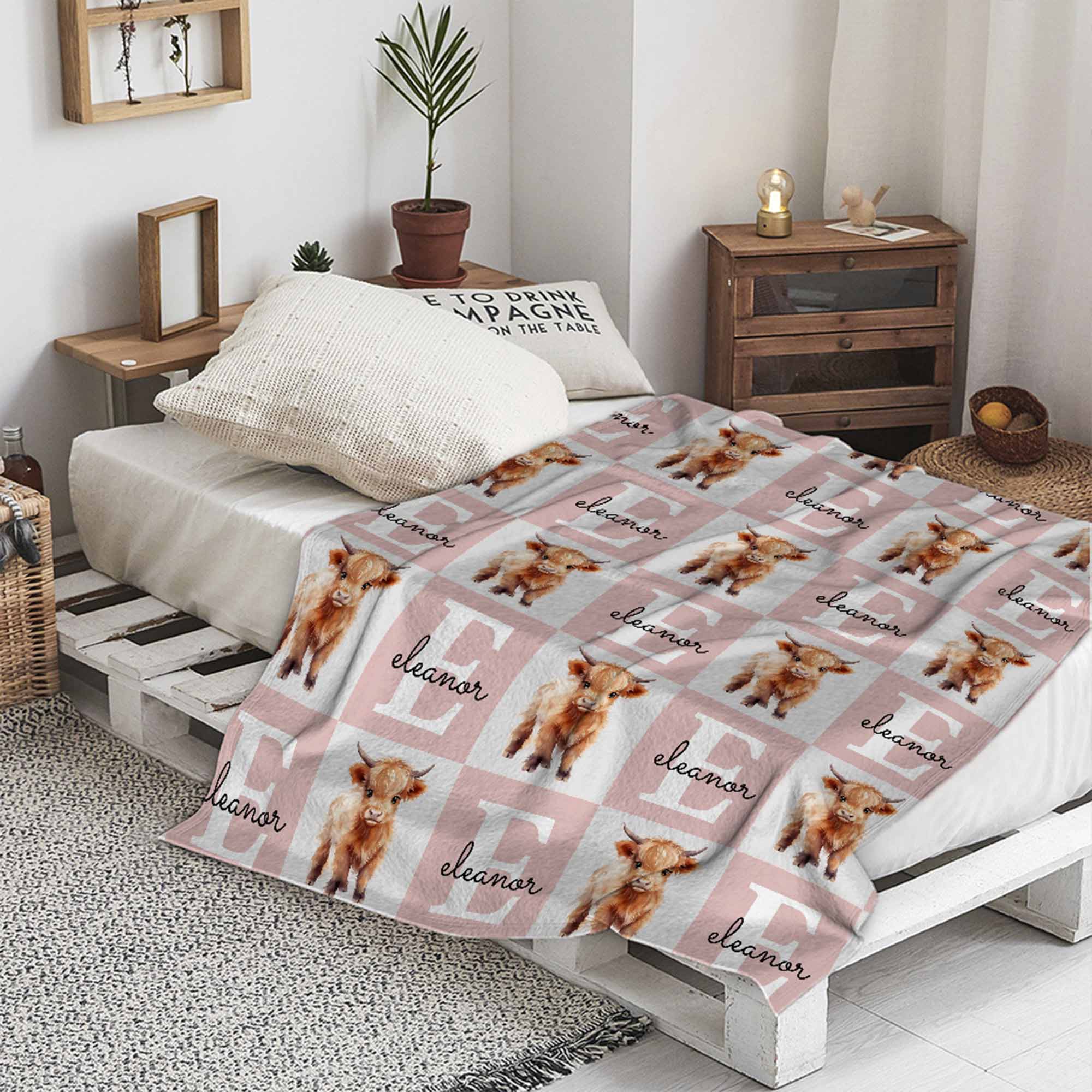 Personalizado lindo Highland vaca suave manta con nombre decoración del hogar aniversario cumpleaños regalo para familia amigos