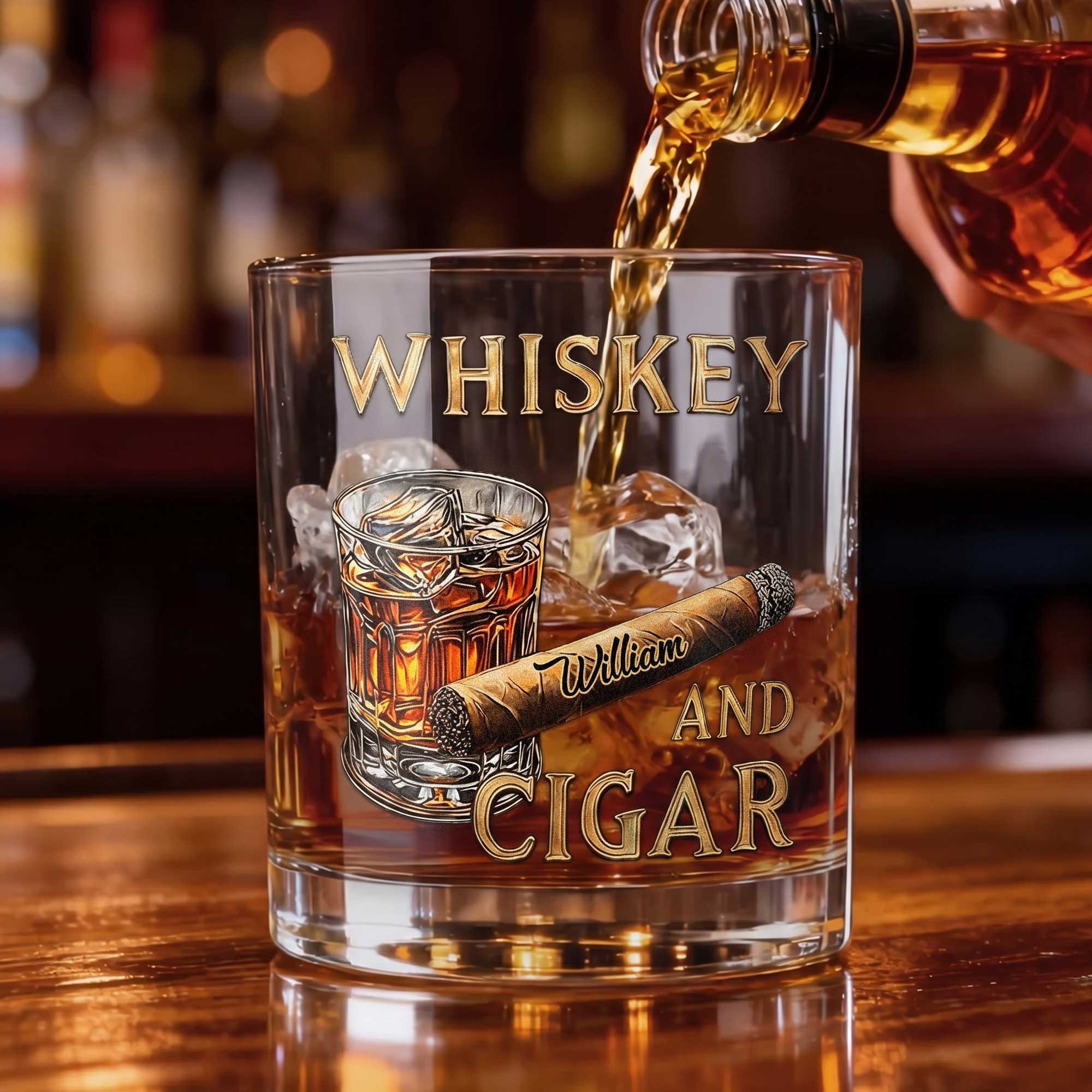 Cigarro Personalizado 10 oz Rock Whiskey Glass con Nombre Día del Padre Regalo de cumpleaños para el hombre amante del whisky amante de fumar puros