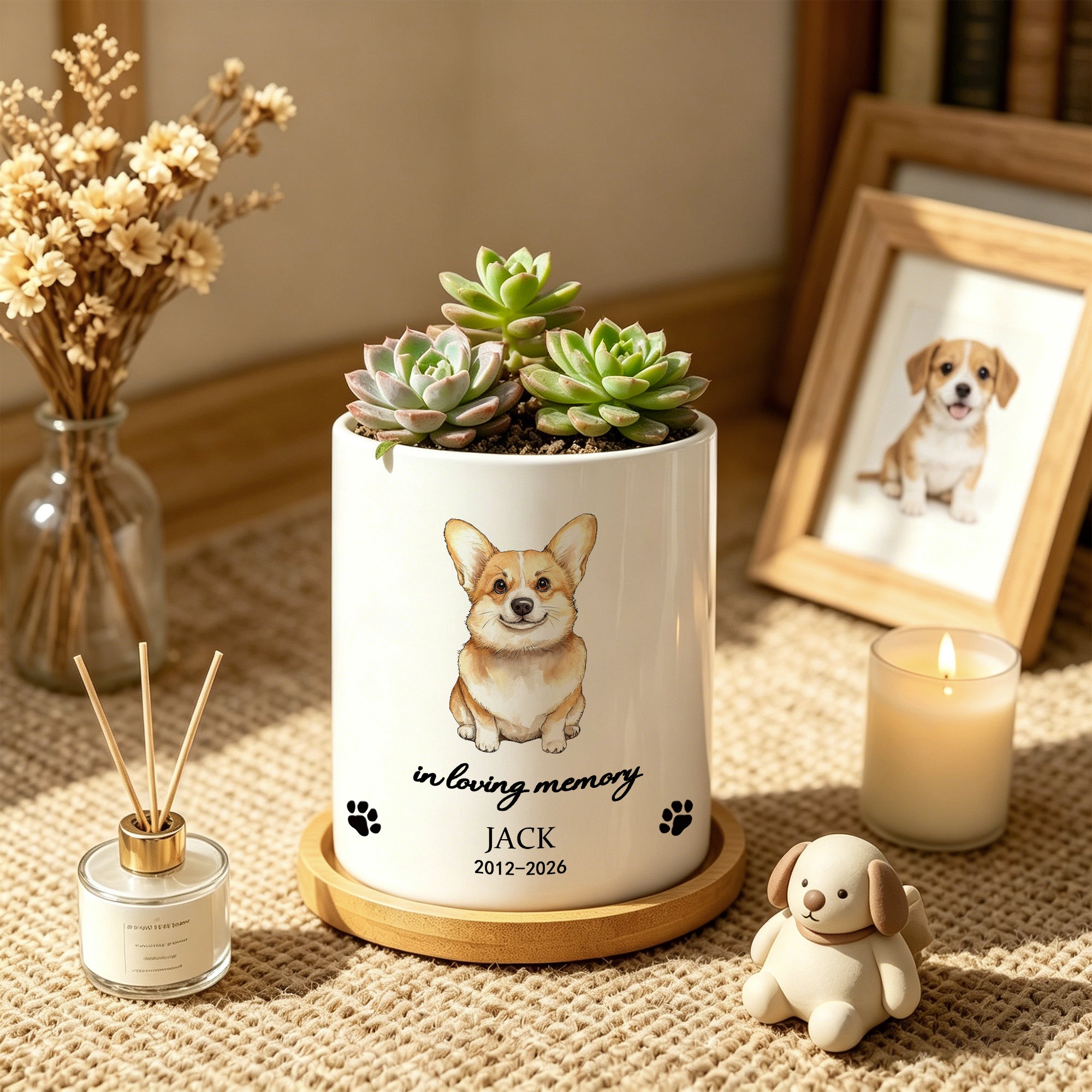 Maceta de cerámica con nombre, fecha y bandeja de bambú para uso diario Regalo de cumpleaños de mascota para un amigo de la familia