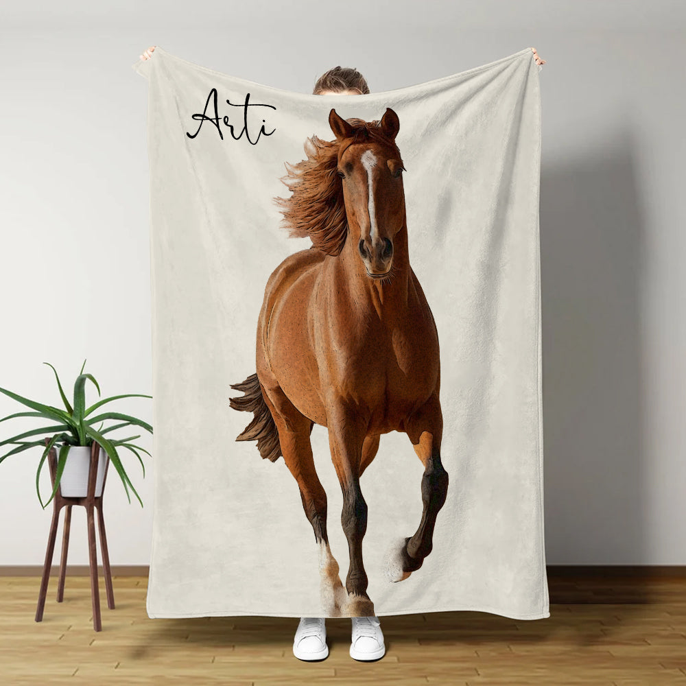 Manta personalizada de acuarela multicolor con foto de caballo y nombre Decoración para el hogar Cumpleaños Recuerdo ecuestre Regalo para entusiastas de los caballos