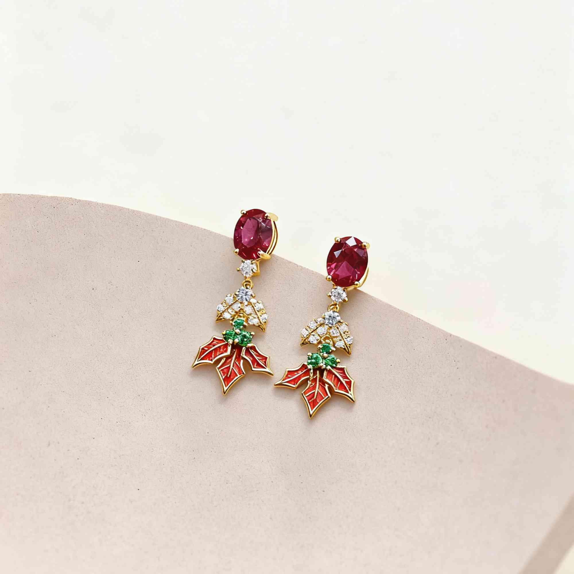 Personalizado Sparkling Holly Leaf Zircon Birthstone Stud Earrings Dainty Jewelry Birthday Anniversary Christmas Gift for Women